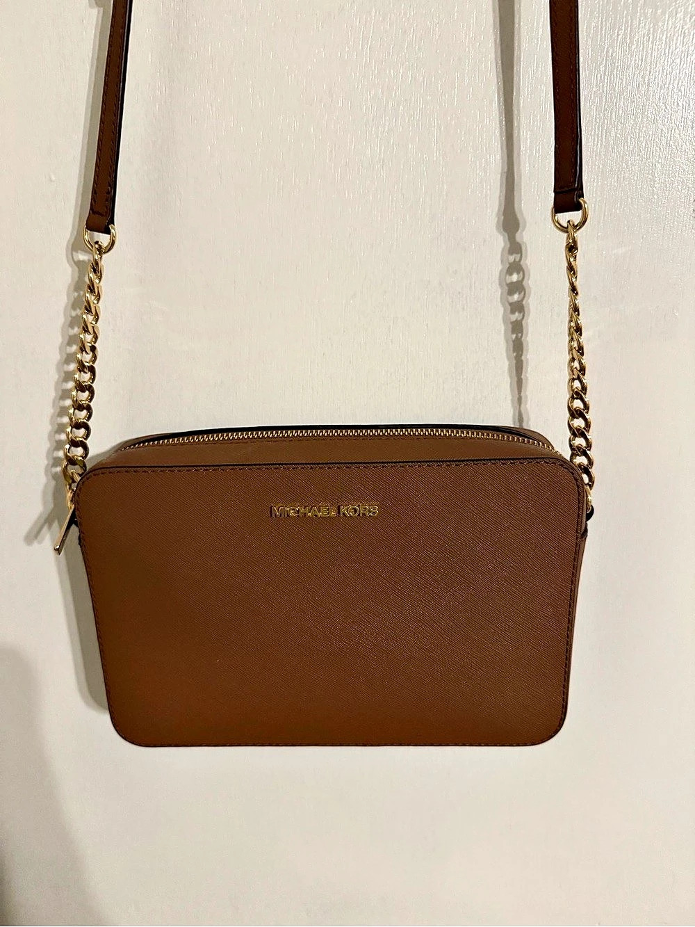 Michael Kors Jet Set Large Saffiano Leather Brown Crossbody Bag